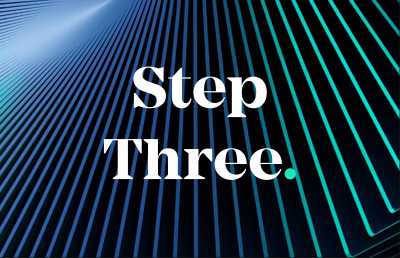 An abstract background that says "Step three"
