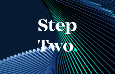 An abstract background that says "step two"